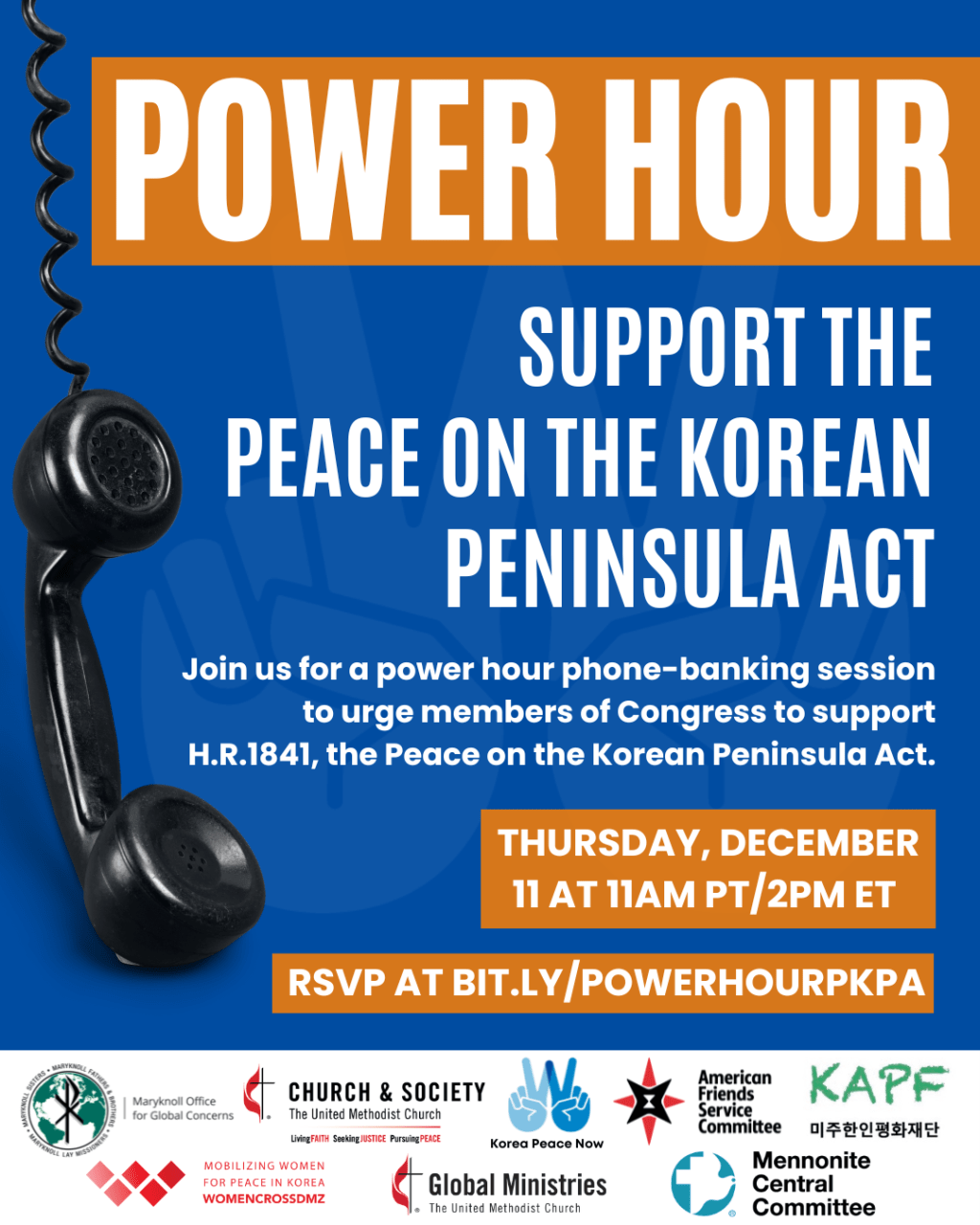 Phone Banking for Korea Peace, 12/11 @ 2 pm&nbsp;ET