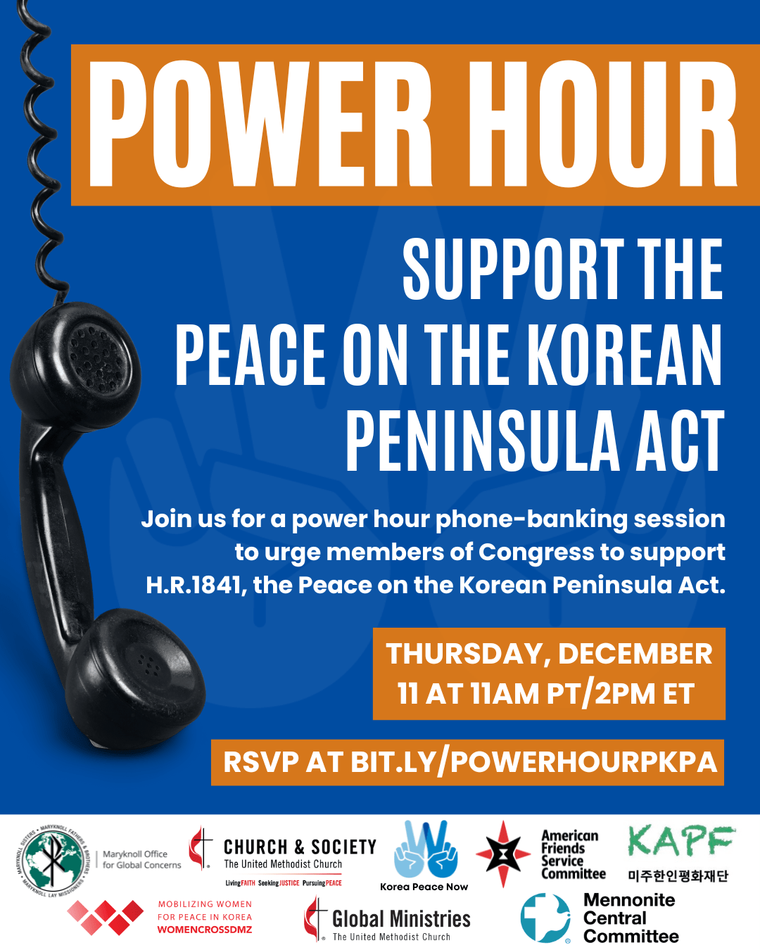 Phone Banking for Korea Peace, 12/11 @ 2 pm&nbsp;ET