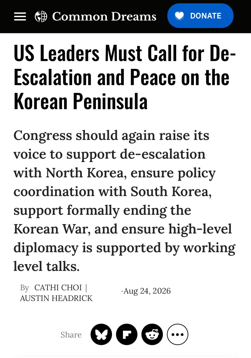 US Leaders Must Call for De-Escalation and Peace on the Korean&nbsp;Peninsula