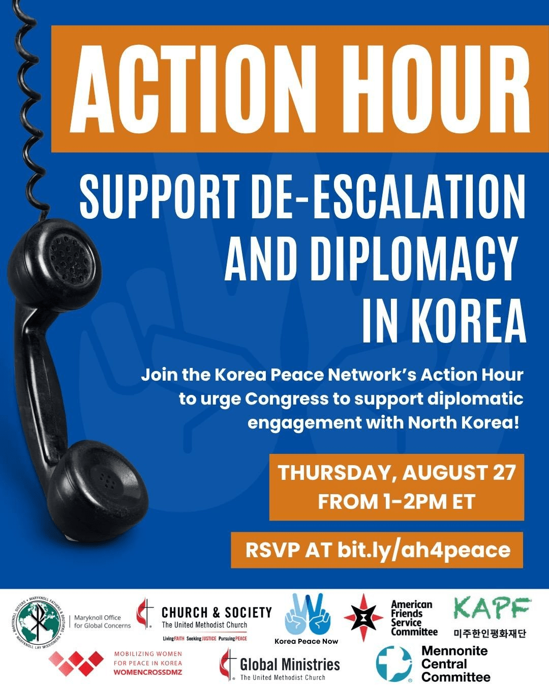 Action Hour for Korea Peace, 8/27 @ 1-2 pm&nbsp;ET